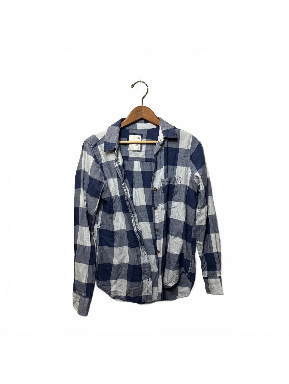 SO Blue Plaid Flannel Popover Shirt Size M